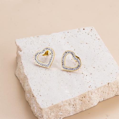 Titanio Acciaio Orecchini, Titantium acciaio, Cuore, gioielli di moda & Micro spianare cubic zirconia & per la donna, nessuno, 14.70x13.30mm, Venduto da coppia