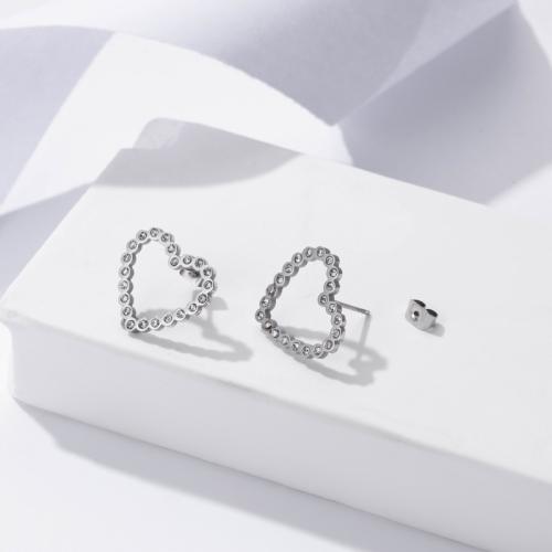 Titanium Steel  Earring Heart fashion jewelry & micro pave cubic zirconia & for woman Sold By Pair