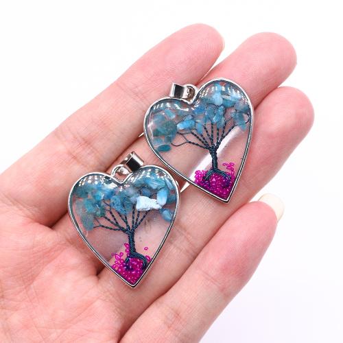 Gemstone Pendants Jewelry Natural Stone with Glass & Brass & Zinc Alloy Heart plated DIY Sold By PC