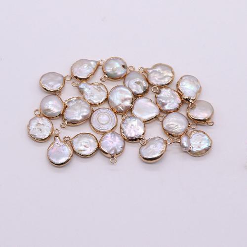 Pendentifs perles d'eau douce, perle d'eau douce cultivée, avec laiton, archide, Placage de couleur d'or, DIY, blanc, 12x16mm, Vendu par PC