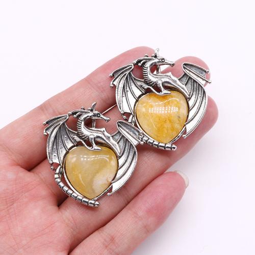 Gemstone Pendants Jewelry Natural Stone with Zinc Alloy Dragon silver color plated DIY Sold By PC