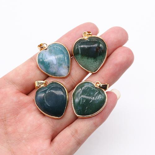 Gemstone Pendants Jewelry Natural Stone with Brass Heart gold color plated DIY Sold By PC