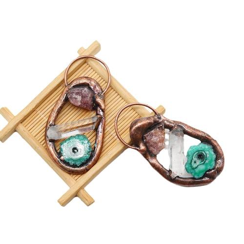 Pendentifs en alliage de zinc, avec agate quartz de glace & quartz clair, Plaqué de couleur de cuivre antique, DIY, plus de couleurs à choisir, protéger l'environnement, sans nickel, plomb et cadmium, 36x73mm, Vendu par PC