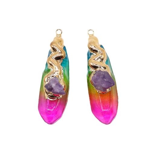 Quartz Gemstone Pendants with Brass gold color plated DIY multi-colored Sold By PC