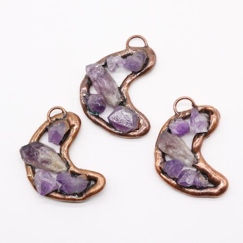 Quartz Gemstone Pendants Zinc Alloy with Amethyst antique copper color plated DIY nickel lead & cadmium free Sold By PC