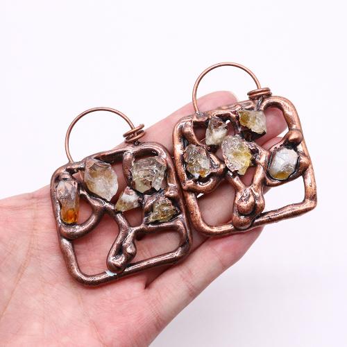 Quartz Gemstone Pendants Zinc Alloy with Quartz Square antique copper color plated DIY nickel lead & cadmium free Sold By PC