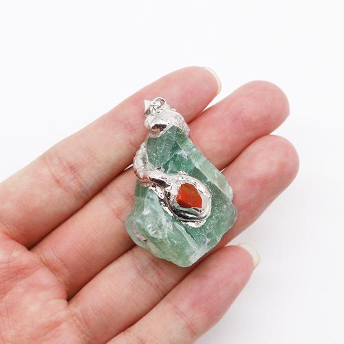 Quartz Gemstone Pendants Zinc Alloy with Natural Stone & Quartz irregular silver color plated DIY nickel lead & cadmium free x35- Sold By PC