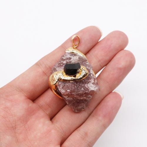 Quartz Gemstone Pendants Zinc Alloy with Natural Stone & Quartz irregular gold color plated DIY nickel lead & cadmium free x40- Sold By PC