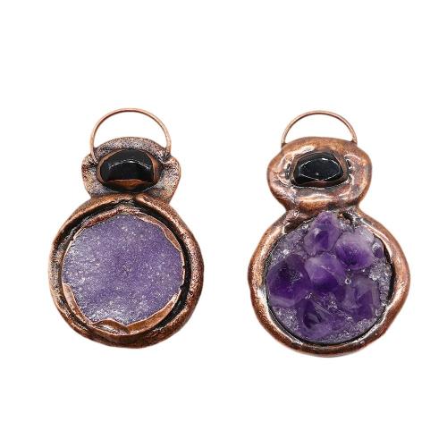 Quartz Gemstone Pendants Zinc Alloy with Amethyst antique copper color plated DIY purple nickel lead & cadmium free Sold By PC