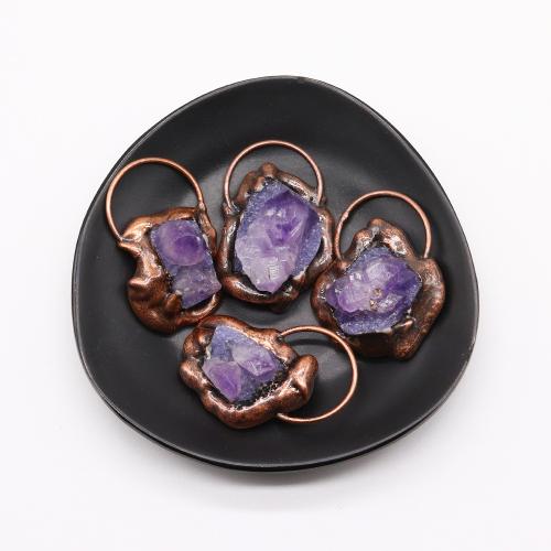 Quartz Gemstone Pendants Zinc Alloy with Amethyst irregular antique copper color plated DIY nickel lead & cadmium free x49- Sold By PC