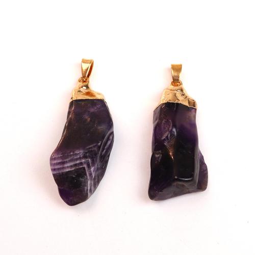 Quartz Gemstone Pendants Amethyst with Brass irregular gold color plated DIY Sold By PC