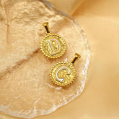 Titanium Steel Pendants with Shell Round gold color plated DIY Sold By PC