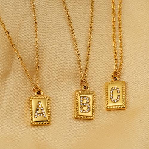 Collier d'acier titane, rectangle, Placage de couleur d'or, styles différents pour le choix & pavé de micro zircon & pour femme, plus de couleurs à choisir, Vendu par PC