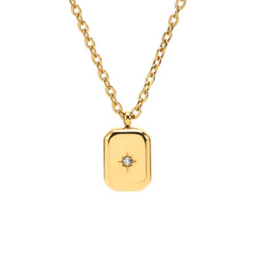 Collier d'acier titane, avec 5CM chaînes de rallonge, rectangle, Placage, pour femme & avec strass, plus de couleurs à choisir, Longueur 45 cm, Vendu par PC