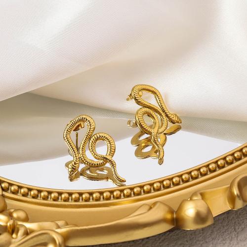 Titanium Steel  Earring Snake gold color plated for woman 19mm Sold By Pair