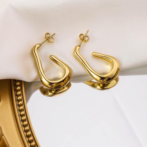 Boucle d'oreille Acier Titane, Placage de couleur d'or, pour femme, 19x29mm, Vendu par paire