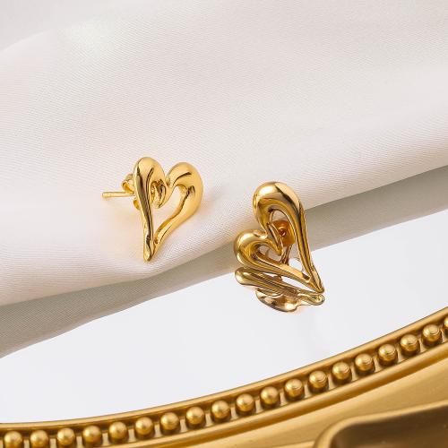 Titanium Steel  Earring Heart gold color plated for woman 29mm Sold By Pair