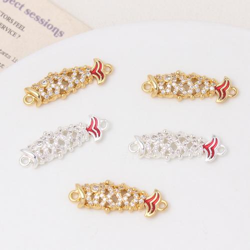 Cubic Zirconia Micro Pave Brass Connector Fish plated DIY & micro pave cubic zirconia & 1/1 loop nickel lead & cadmium free Sold By PC