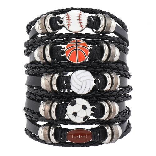 PU Leather Cord Bracelets with Zinc Alloy handmade 5 pieces & fashion jewelry & Unisex black Sold By Set