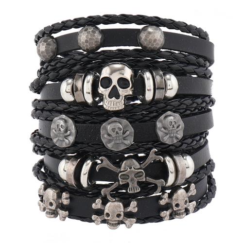 PU leder koord armbanden, met Zinc Alloy, handgemaakt, 5 stuks & mode sieraden & uniseks, zwart, Verkocht door Stel