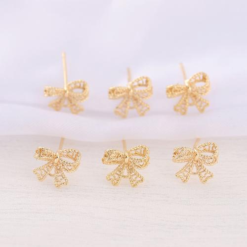 Brass Stud Earring Bowknot real gold plated for woman golden Sold By Pair