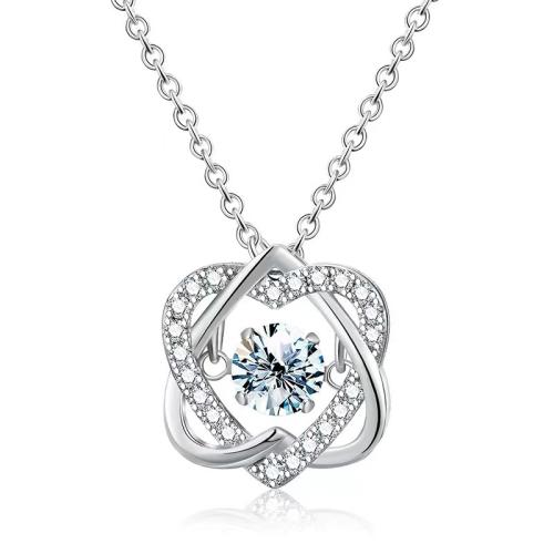 Kubinis Cirkonas mikro nutiesti sidabrines karoliai, 925 Sterling Silver, padengtą, mikro nutiesti kubinių Zirconia & moters, platinos spalva, Ilgis Apytiksliai 41-50 cm, Pardavė PC