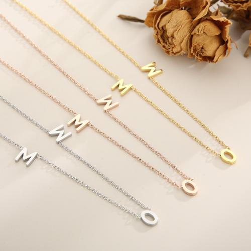 Stainless Steel Jewelry Necklace 304 Stainless Steel Alphabet Letter Vacuum Ion Plating for woman Sold By PC