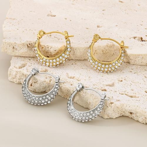 Stainless Steel Lever Terug Earring, 304 roestvrij staal, voor vrouw & met strass, meer kleuren voor de keuze, Verkocht door pair