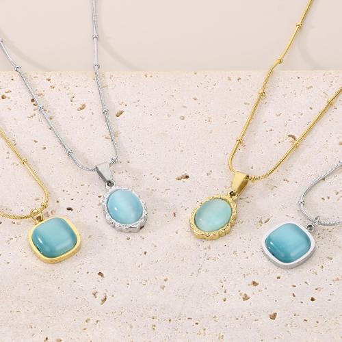 Stainless Steel Jewelry Necklace 304 Stainless Steel with Cats Eye Vacuum Ion Plating & for woman Sold By PC