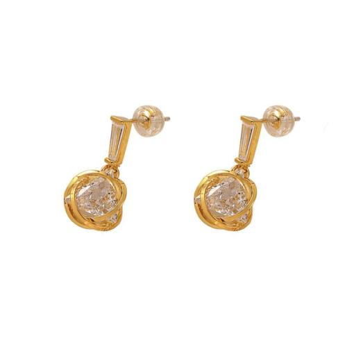 Messing Drop Earring, Geometrisch Patroon, gold plated, micro pave zirconia & voor vrouw, 10x22mm, Verkocht door pair