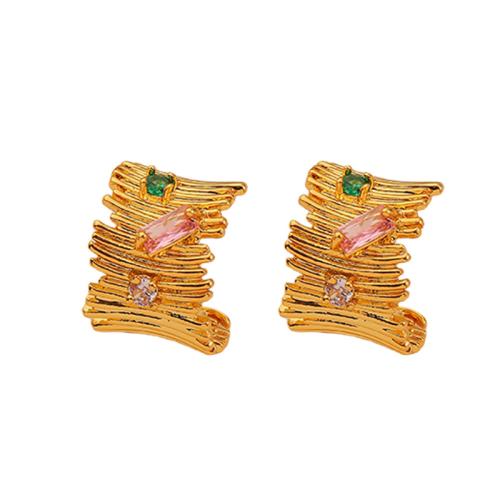 Messing Stud Earring, Geometrisch Patroon, gold plated, micro pave zirconia & voor vrouw, 16x15x12mm, Verkocht door pair