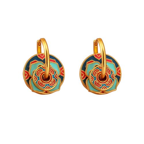 laiton Boucles d'oreilles pendantes Hoop Huggie, Motif géométrique, Placage de couleur d'or, style folk & pour femme & émail, Vendu par paire