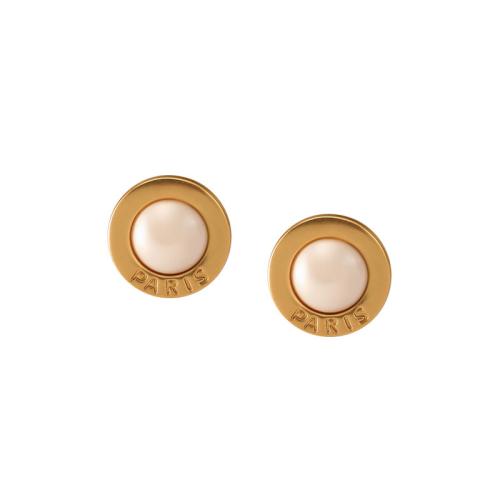 Brass Stud Earring Round plated with letter pattern & for woman & enamel Sold By Pair