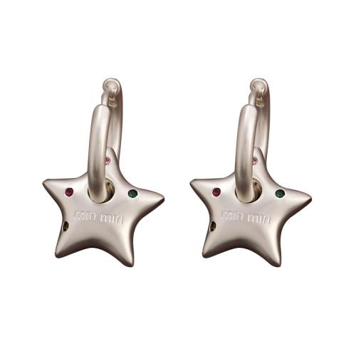 Prás Huggie Hoop Buail Earring, Star, dath airgid plated, micrea réiteach zirconia ciúbach & do bhean, 21x32mm, Díolta De réir Péire