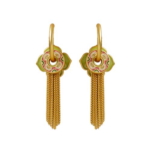 Brass Tassel Earring Geometrical Pattern gold color plated for woman & enamel Sold By Pair