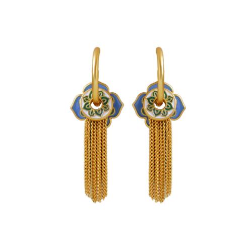 Brass Tassel Earring Geometrical Pattern gold color plated for woman & enamel Sold By Pair