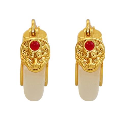 Brass Lever Back Earring with Gemstone Dragon gold color plated vintage & for woman Sold By Pair