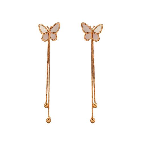 Brass Tassel Earring with Resin Butterfly gold color plated fashion jewelry & for woman 62mm Sold By Pair