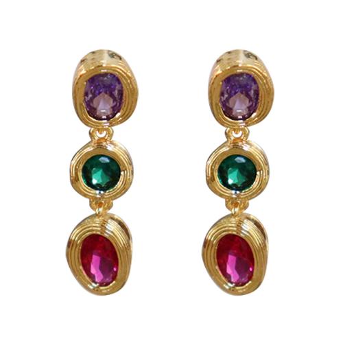 Messing Drop Earring, Geometrisch Patroon, gold plated, micro pave zirconia & voor vrouw, 7x27mm, Verkocht door pair