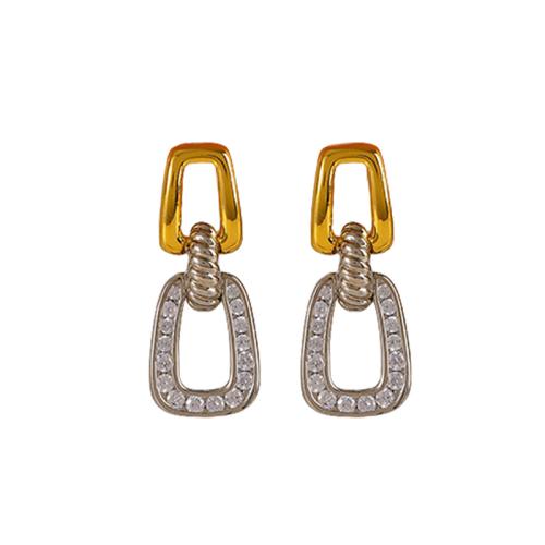 Brass Drop Earring Geometrical Pattern plated micro pave cubic zirconia & for woman & hollow Sold By Pair