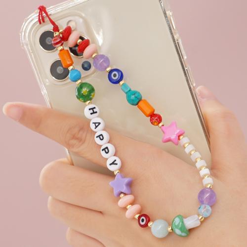 Mobile Phone Lanyard Crystal with Polymer Clay & Plastic Pearl Unisex Length Approx 22 cm Sold By PC