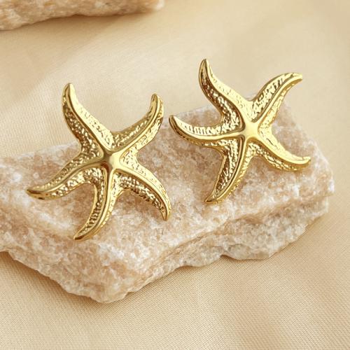 Stainless Steel Stud Earrings 304 Stainless Steel with 201 Stainless Steel Starfish fashion jewelry & for woman golden Sold By Pair