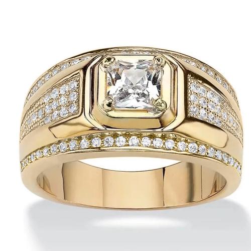 Cubic Zirconia Micro Pave Brass Ring Unisex & micro pave cubic zirconia golden Sold By PC