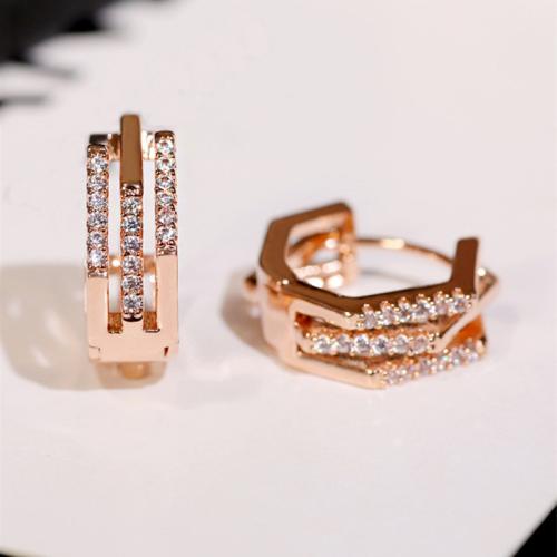 Cubic Zirconia Micro Pave Brass Earring micro pave cubic zirconia & for woman rose gold color Sold By Pair