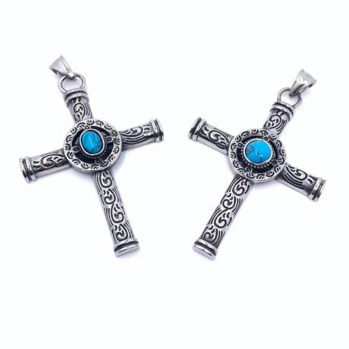 Stainless Steel Pendants 304 Stainless Steel with turquoise Cross fashion jewelry & Unisex Sold By PC