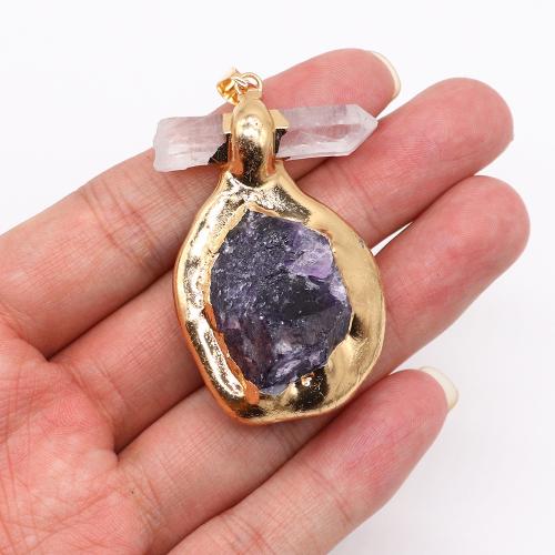 Quartz Gemstone Pendants Zinc Alloy with Quartz gold color plated DIY nickel lead & cadmium free Sold By PC