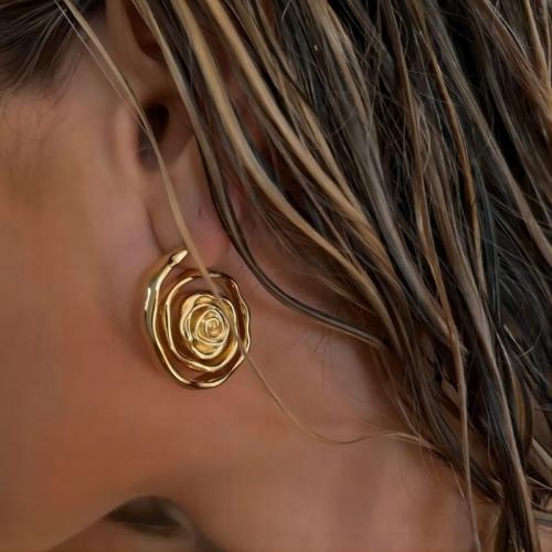 Stainless Steel Stud Earrings 304 Stainless Steel gold color plated for woman Sold By Pair