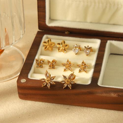 Stainless Steel Stud Earrings 304 Stainless Steel gold color plated & micro pave cubic zirconia & for woman Sold By Pair