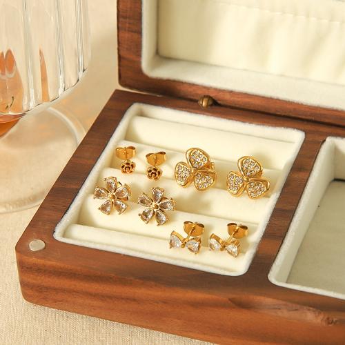 Roestvrij staal Stud Earrings, 304 roestvrij staal, gold plated, verschillende stijlen voor de keuze & voor vrouw & met strass, meer kleuren voor de keuze, Verkocht door pair