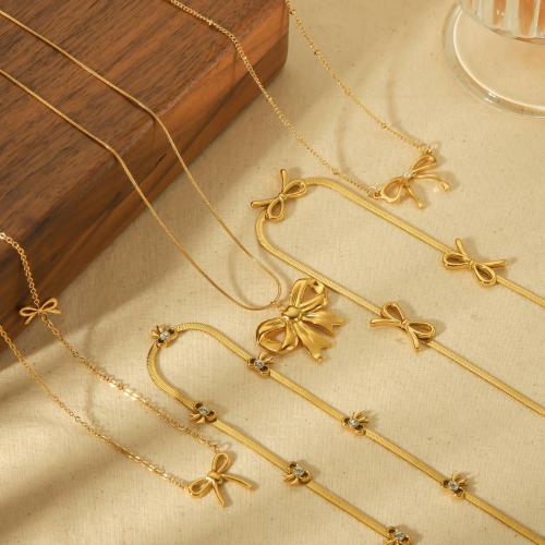 Jewelry Sets Titanium Steel Bowknot gold color plated & for woman & with rhinestone Sold By PC